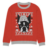 Ugly Christmas Boston Terrier Knitted Crew Neck Sweater - Red and Gray