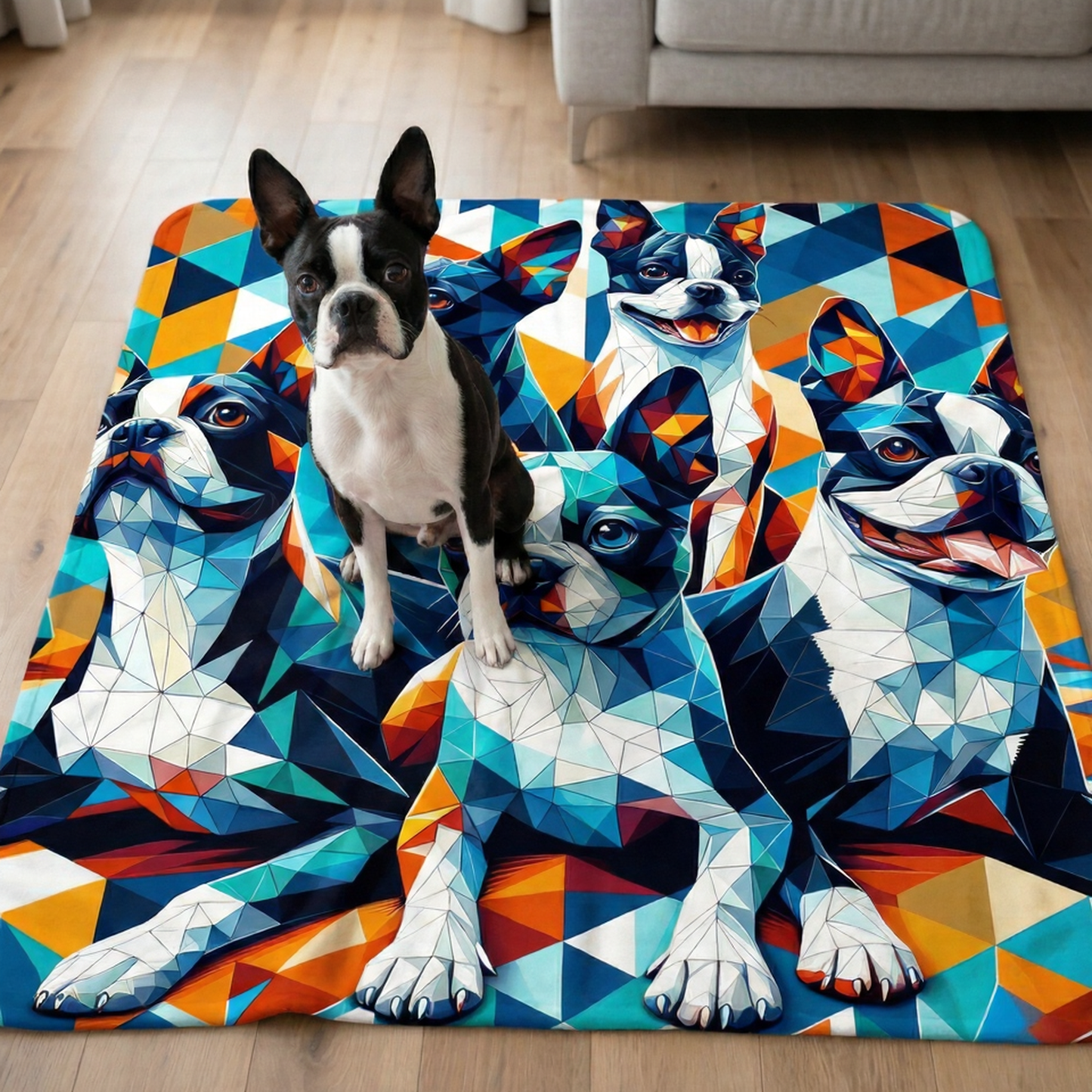 Colorful Origami Boston Terriers Ultra-Soft Micro Fleece Blanket .