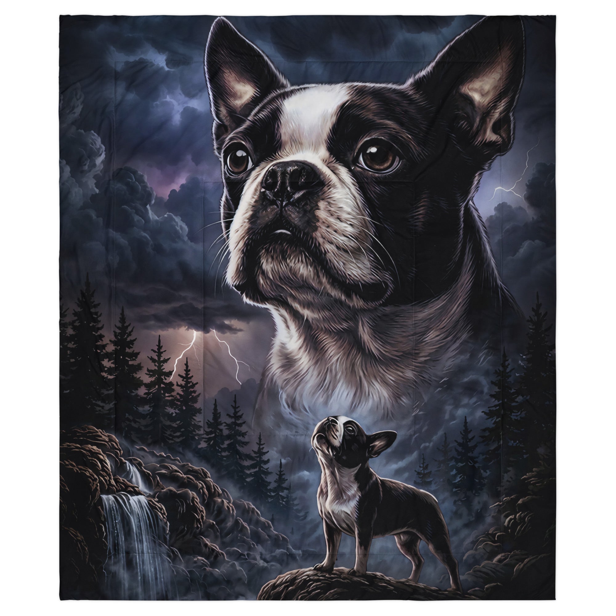 Storm Guardian – Majestic Boston Terrier Night Art Comforter . King