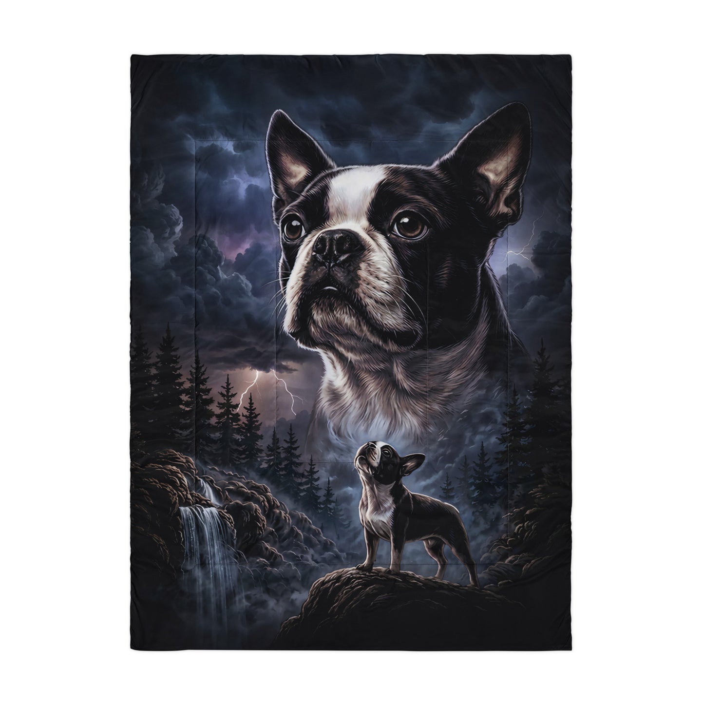 Storm Guardian – Majestic Boston Terrier Night Art Comforter . Twin XL