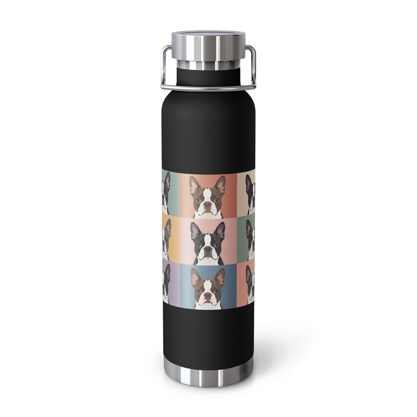Pop Art Style Colored Boston Terriers Modern Tiles Pattern Copper Vacuum Insulated Bottle . Black
