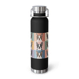 Pop Art Style Colored Boston Terriers Modern Tiles Pattern Copper Vacuum Insulated Bottle . Black