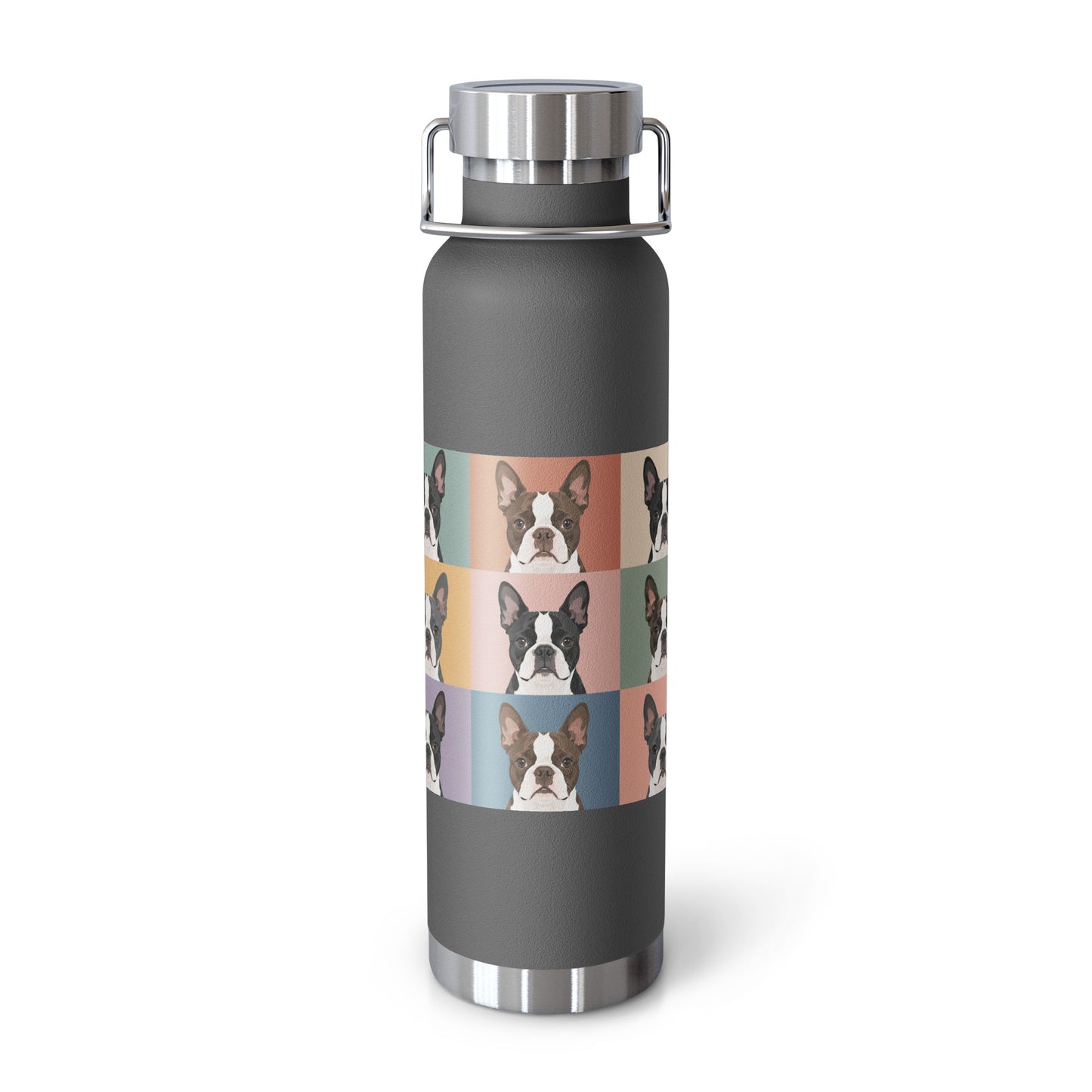 Pop Art Style Colored Boston Terriers Modern Tiles Pattern Copper Vacuum Insulated Bottle . Grey