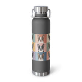 Pop Art Style Colored Boston Terriers Modern Tiles Pattern Copper Vacuum Insulated Bottle . Grey