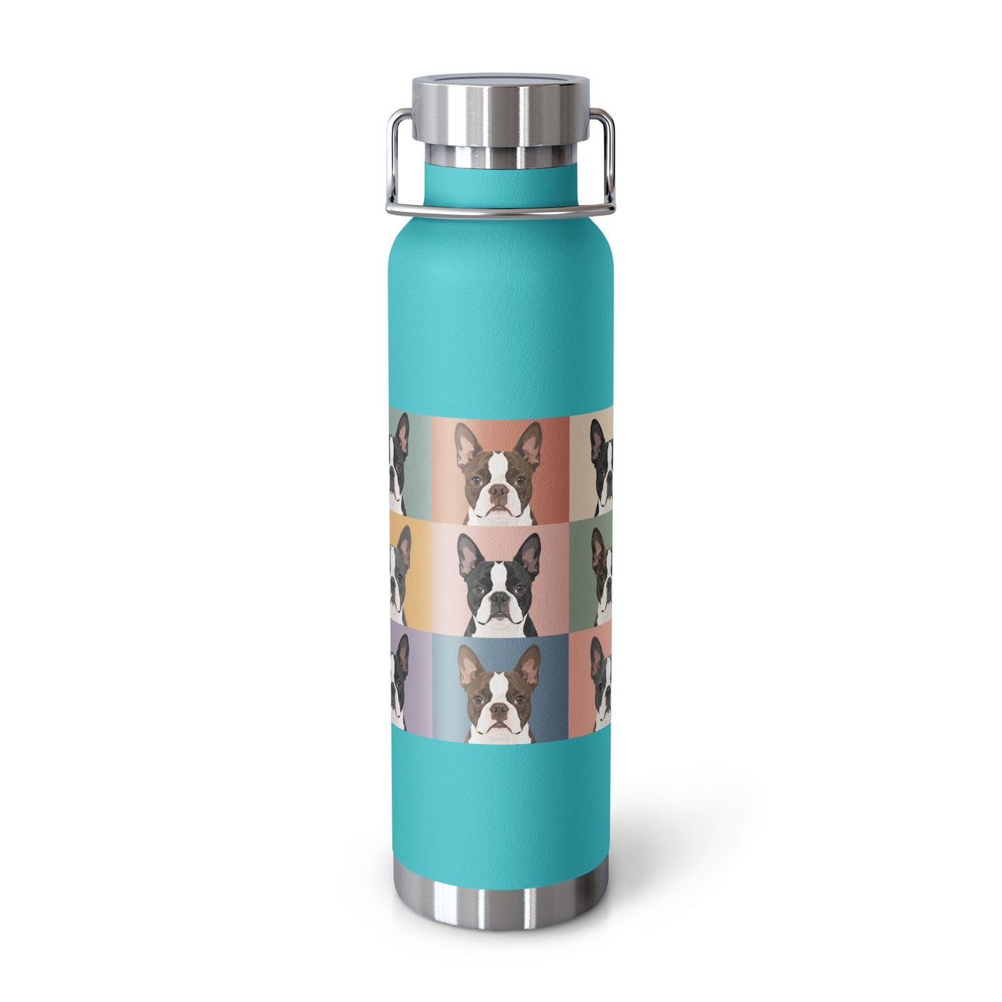Pop Art Style Colored Boston Terriers Modern Tiles Pattern Copper Vacuum Insulated Bottle . Mint Green