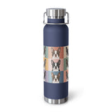 Pop Art Style Colored Boston Terriers Modern Tiles Pattern Copper Vacuum Insulated Bottle . Navy