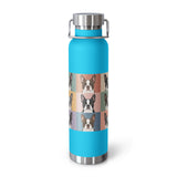 Pop Art Style Colored Boston Terriers Modern Tiles Pattern Copper Vacuum Insulated Bottle . Pebble Blue