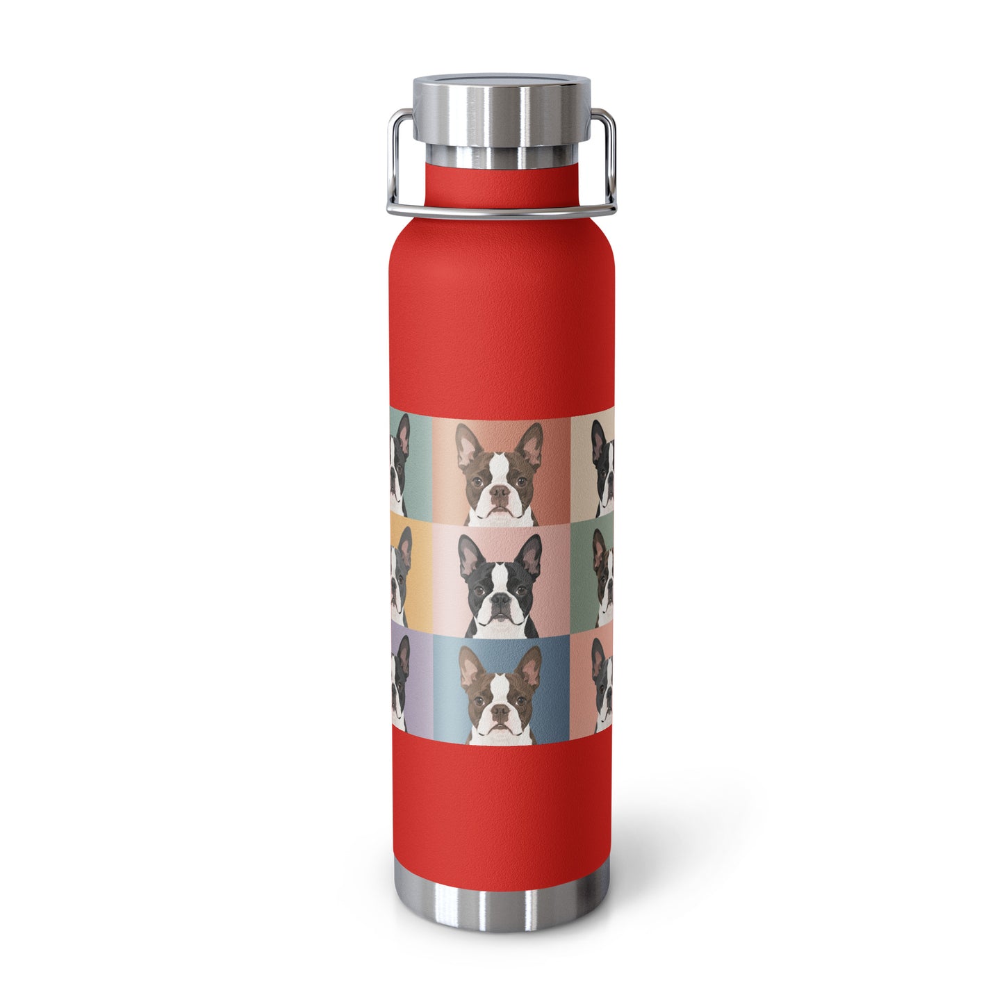 Pop Art Style Colored Boston Terriers Modern Tiles Pattern Copper Vacuum Insulated Bottle . Red