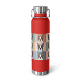 Pop Art Style Colored Boston Terriers Modern Tiles Pattern Copper Vacuum Insulated Bottle . Red