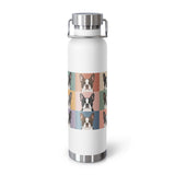Pop Art Style Colored Boston Terriers Modern Tiles Pattern Copper Vacuum Insulated Bottle . White