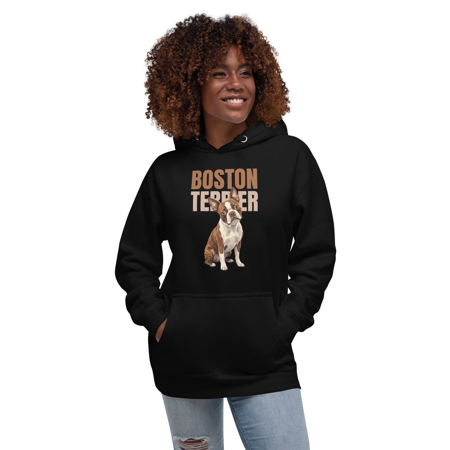 Brown Boston Terrier Dog Unisex Hoodie .