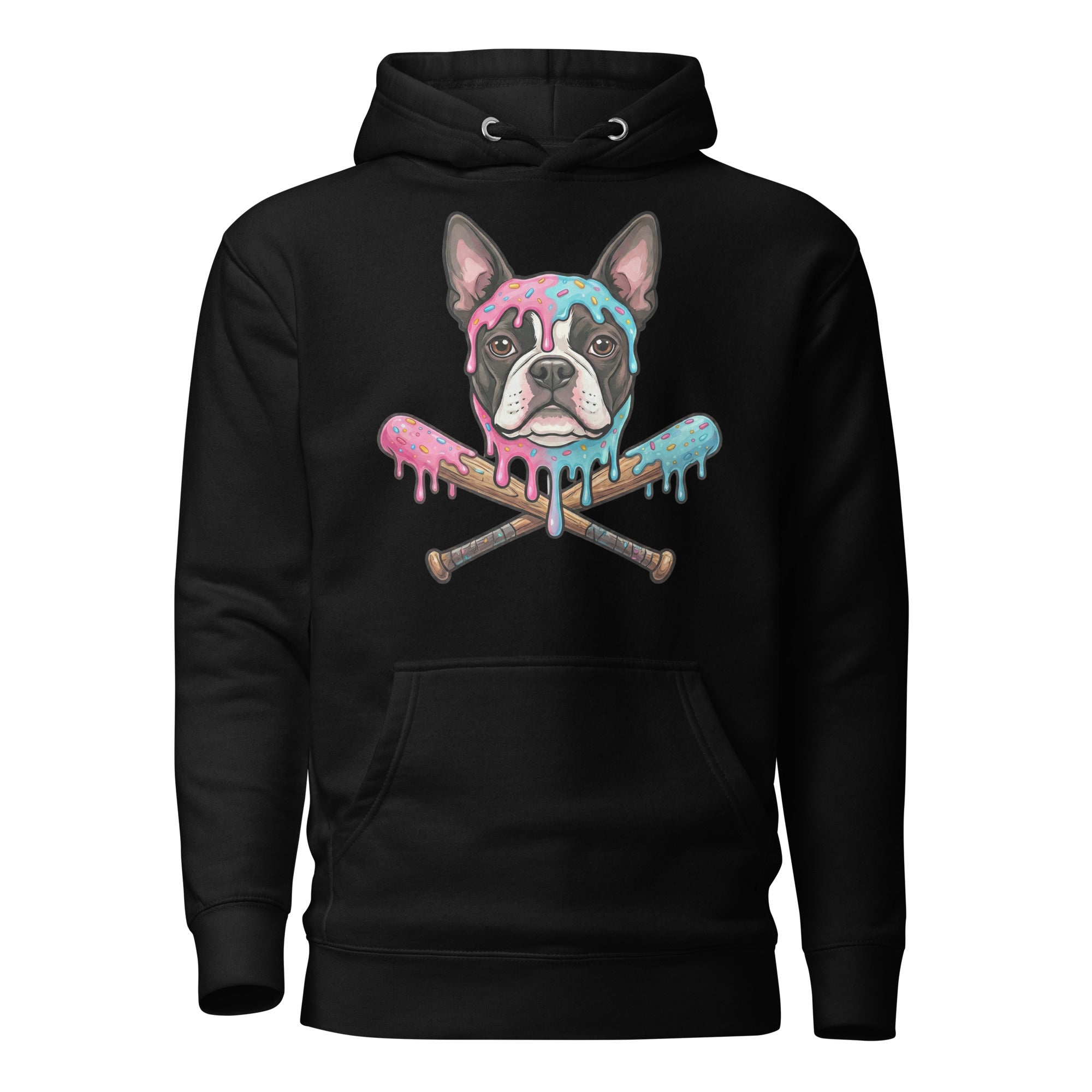 Baseball Drip Boston Terrier Dog Unisex Hoodie . Black