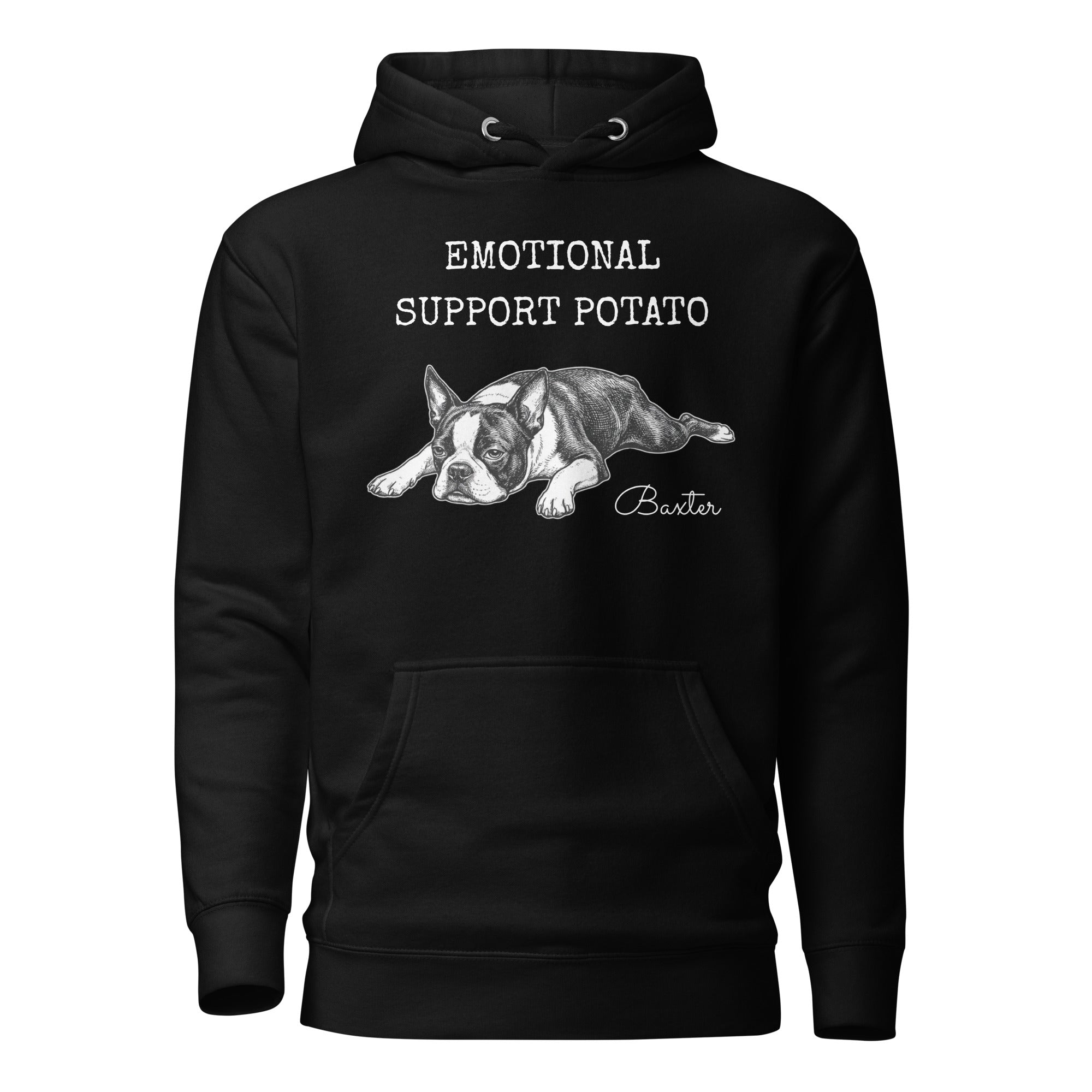 Emotional Support Potato Boston Terrier Dog Unisex Hoodie . Black