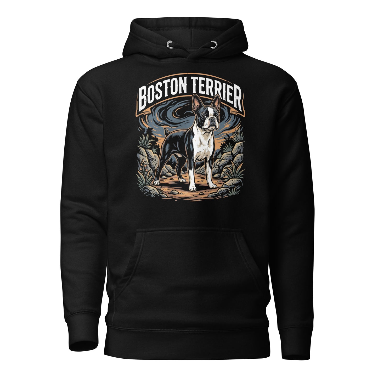 Boston Terrier Wilderness Guardian Unisex Hoodie . Black