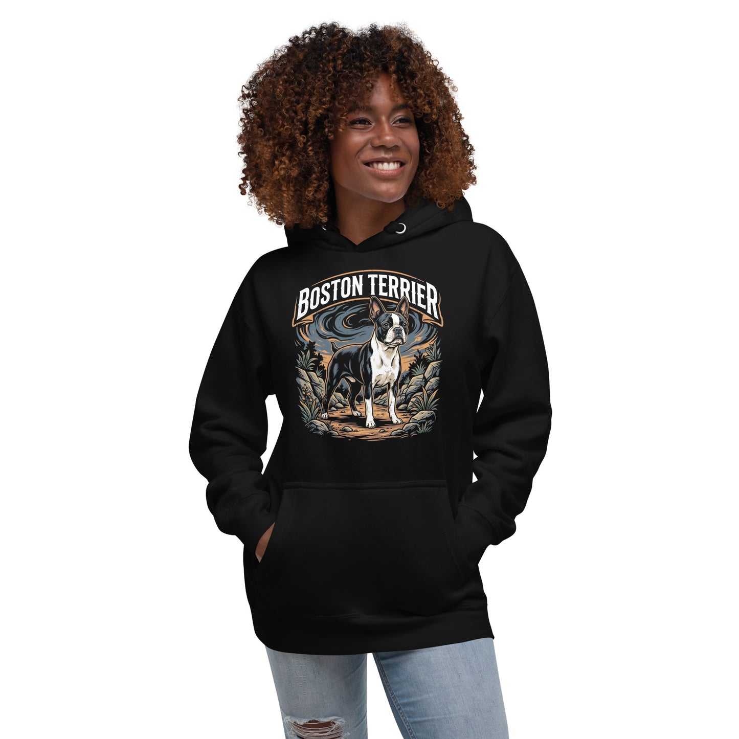 Boston Terrier Wilderness Guardian Unisex Hoodie .