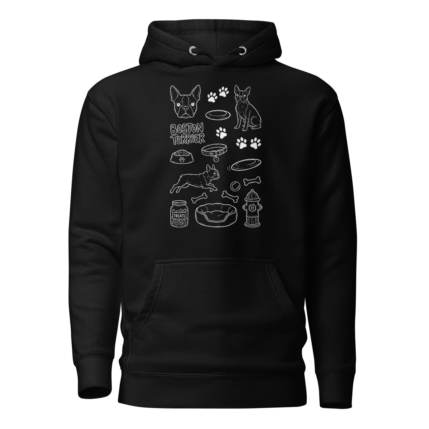 Boston Terrier Doodle Dog Lover Unisex Hoodie . Black