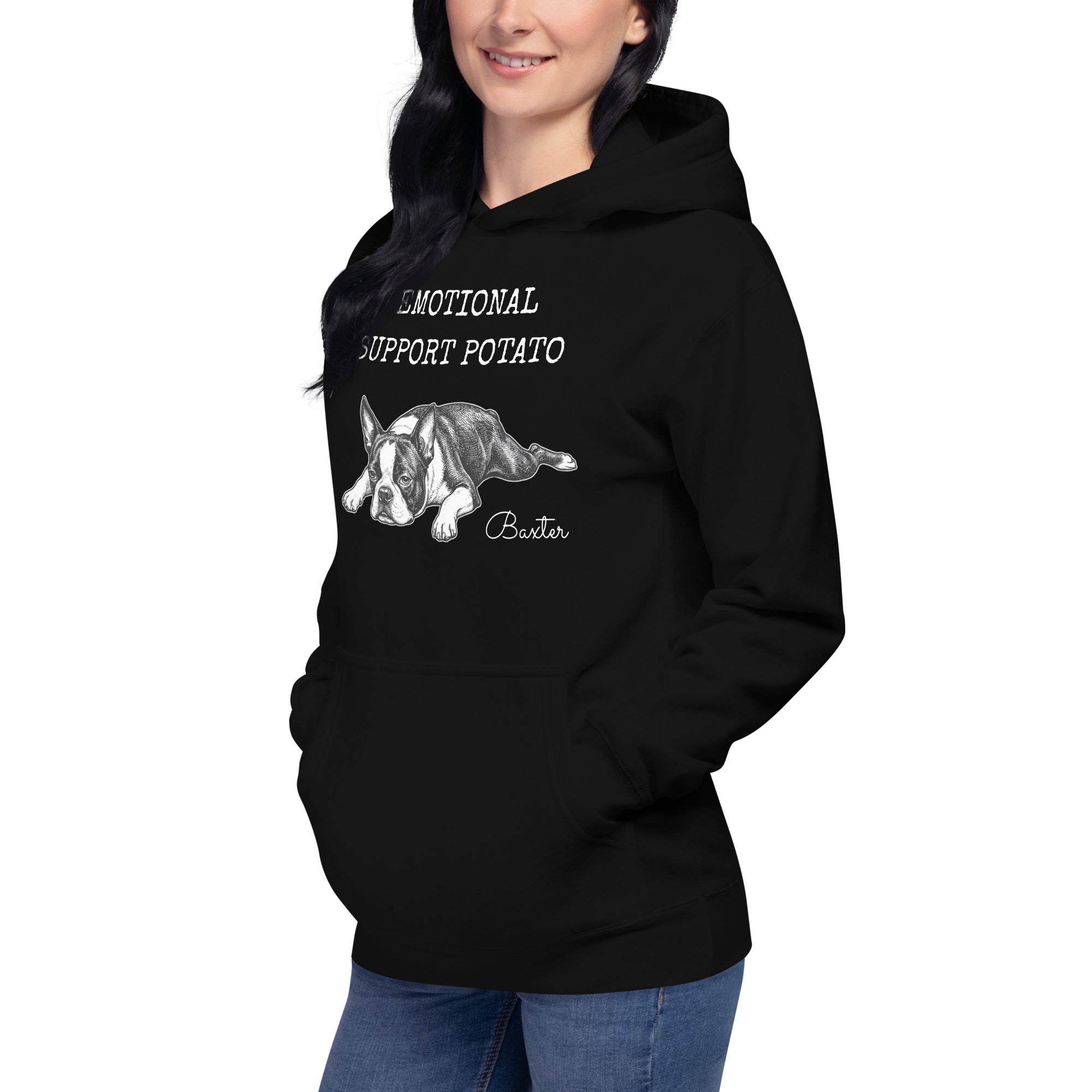 Emotional Support Potato Boston Terrier Dog Unisex Hoodie .