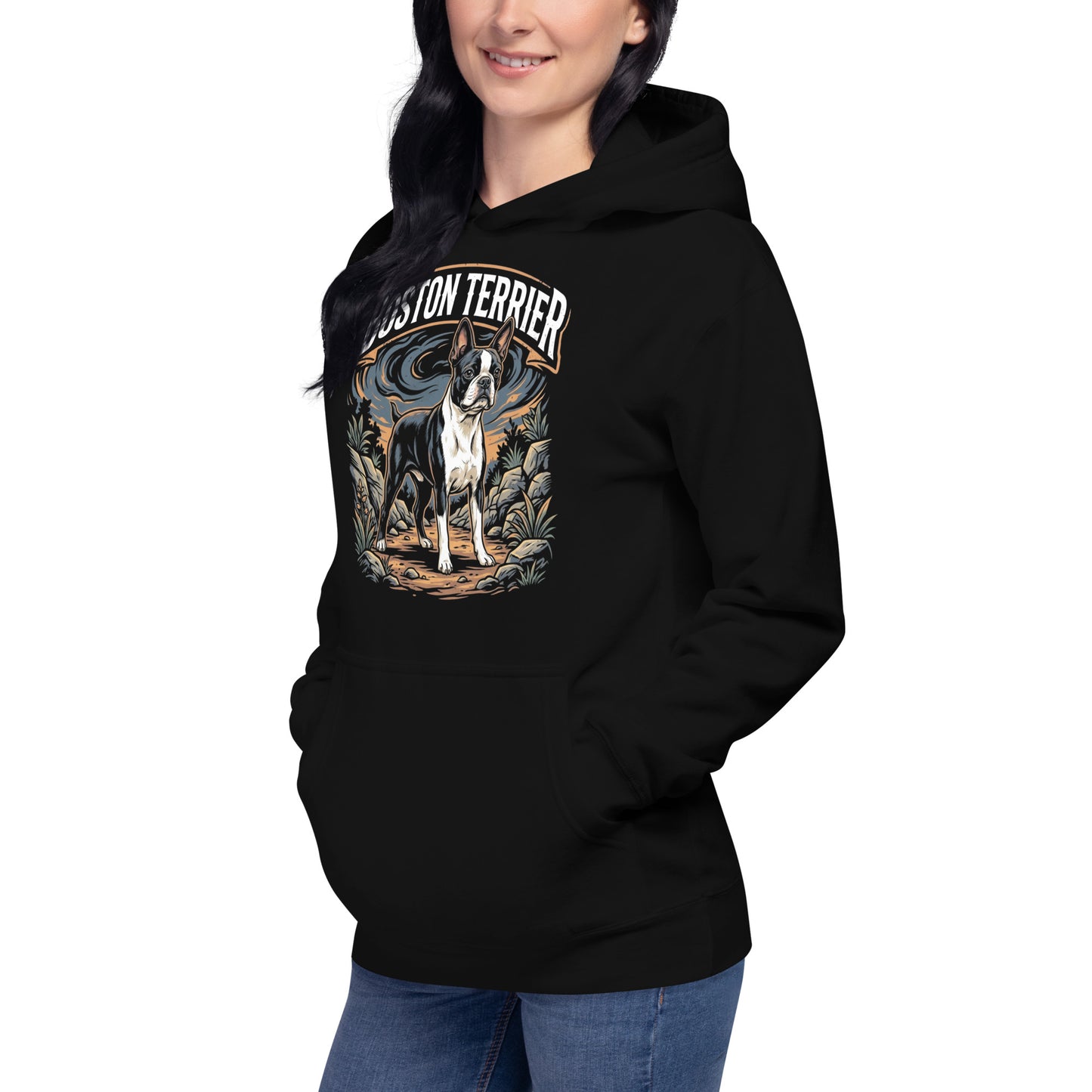 Boston Terrier Wilderness Guardian Unisex Hoodie .
