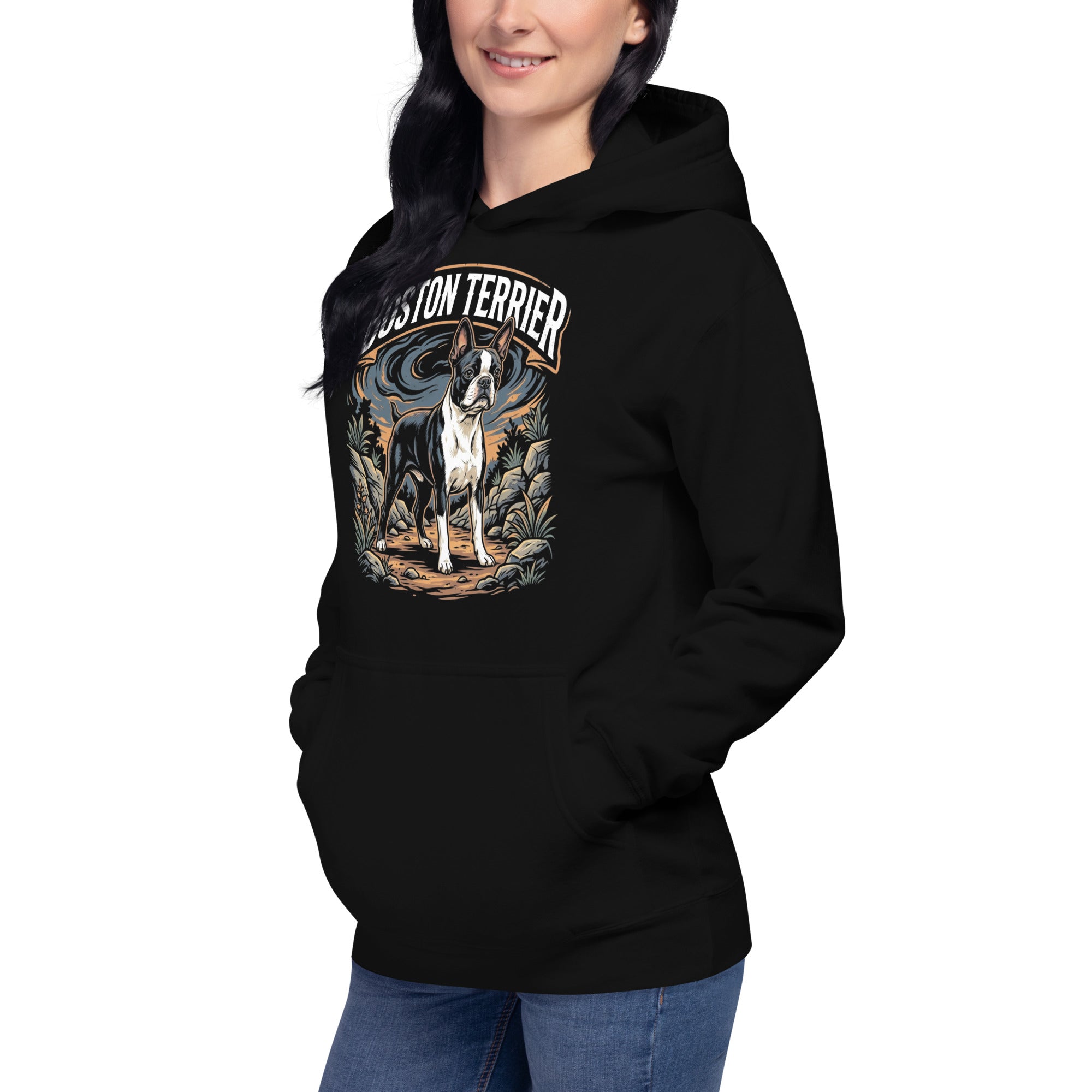 Boston Terrier Wilderness Guardian Unisex Hoodie .