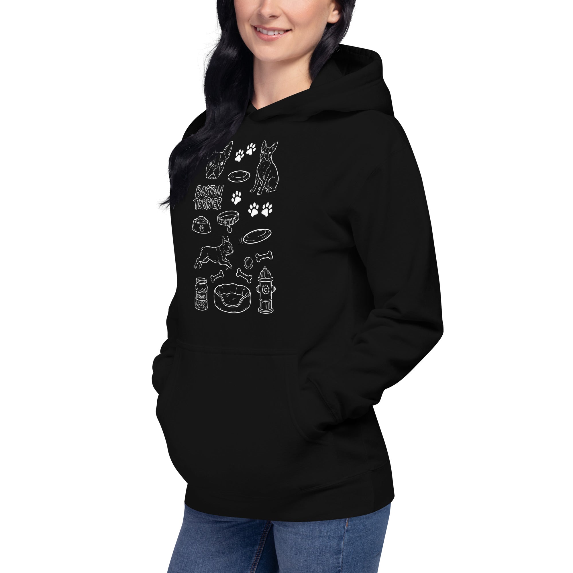 Boston Terrier Doodle Dog Lover Unisex Hoodie .