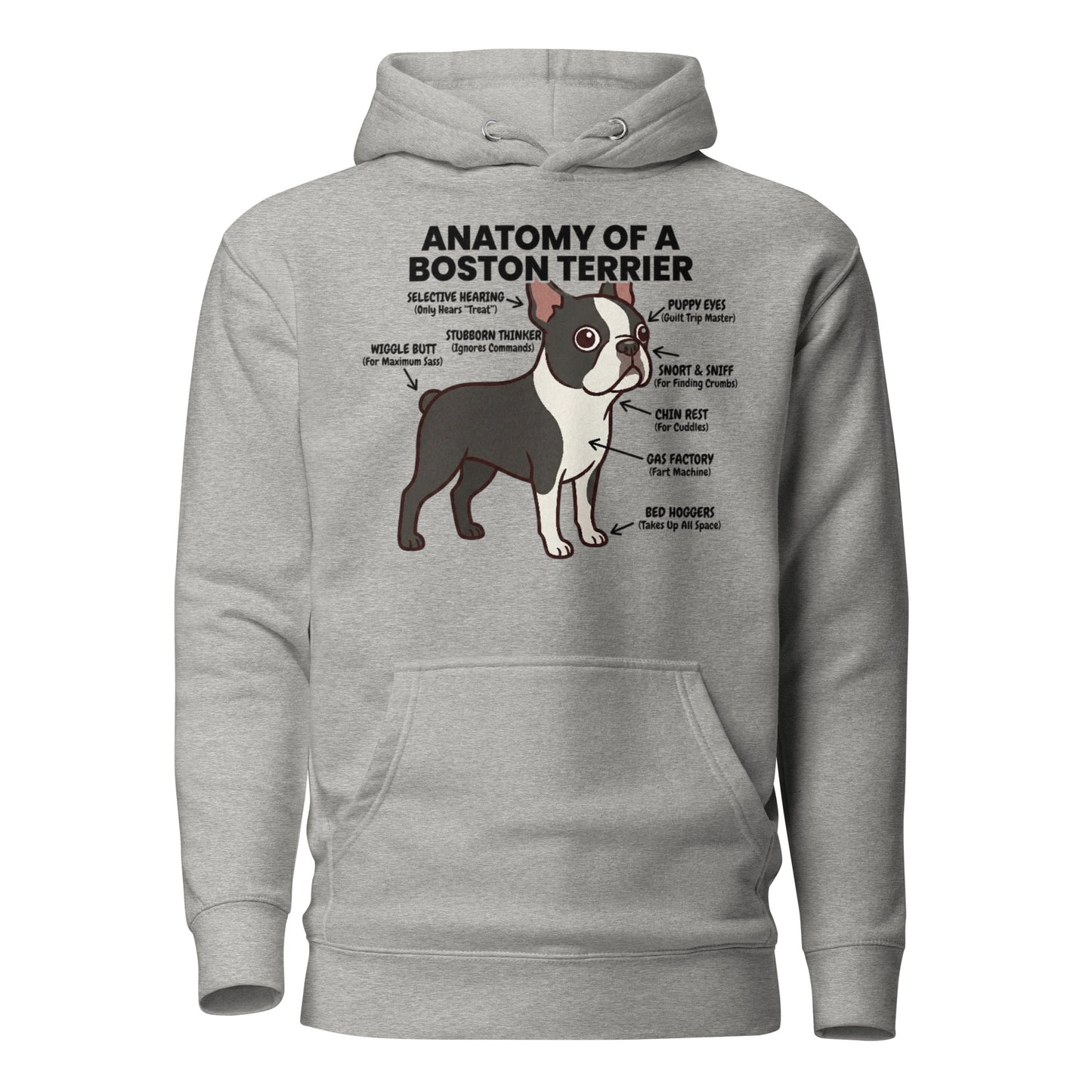 Boston Terrier Anatomy Illustrated Unisex Hoodie . Carbon Grey