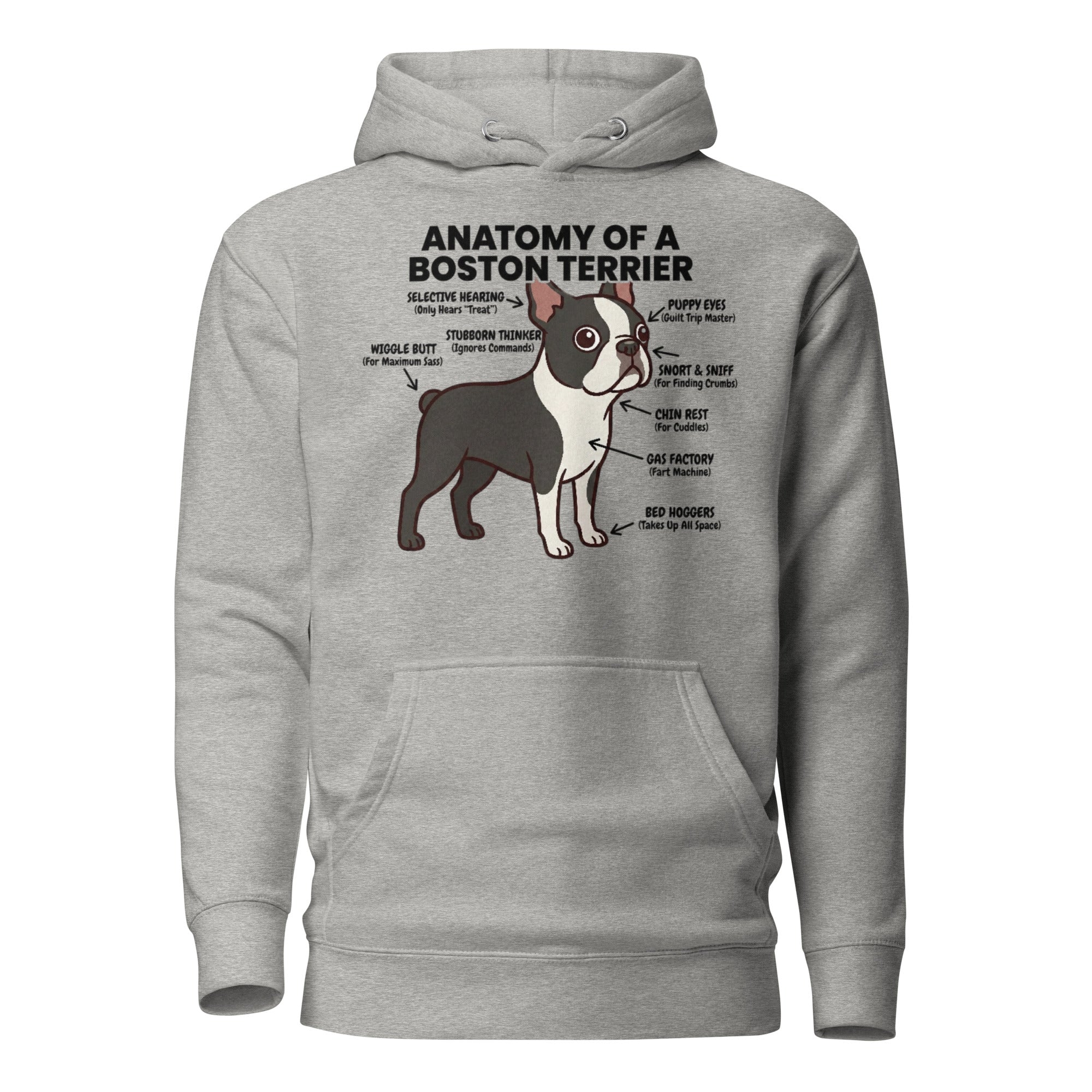 Boston Terrier Anatomy Illustrated Unisex Hoodie . Carbon Grey