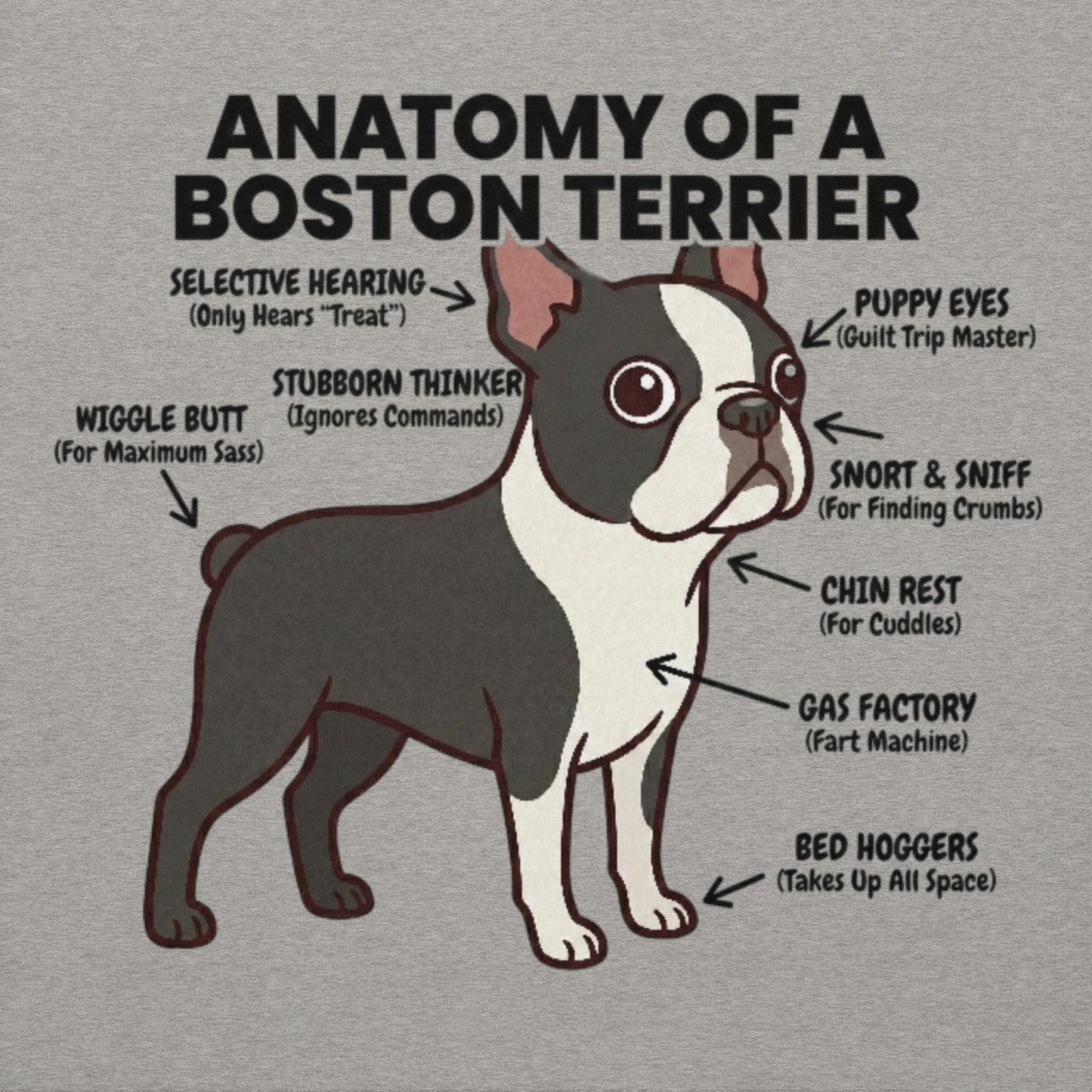 Boston Terrier Anatomy Illustrated Unisex Hoodie .