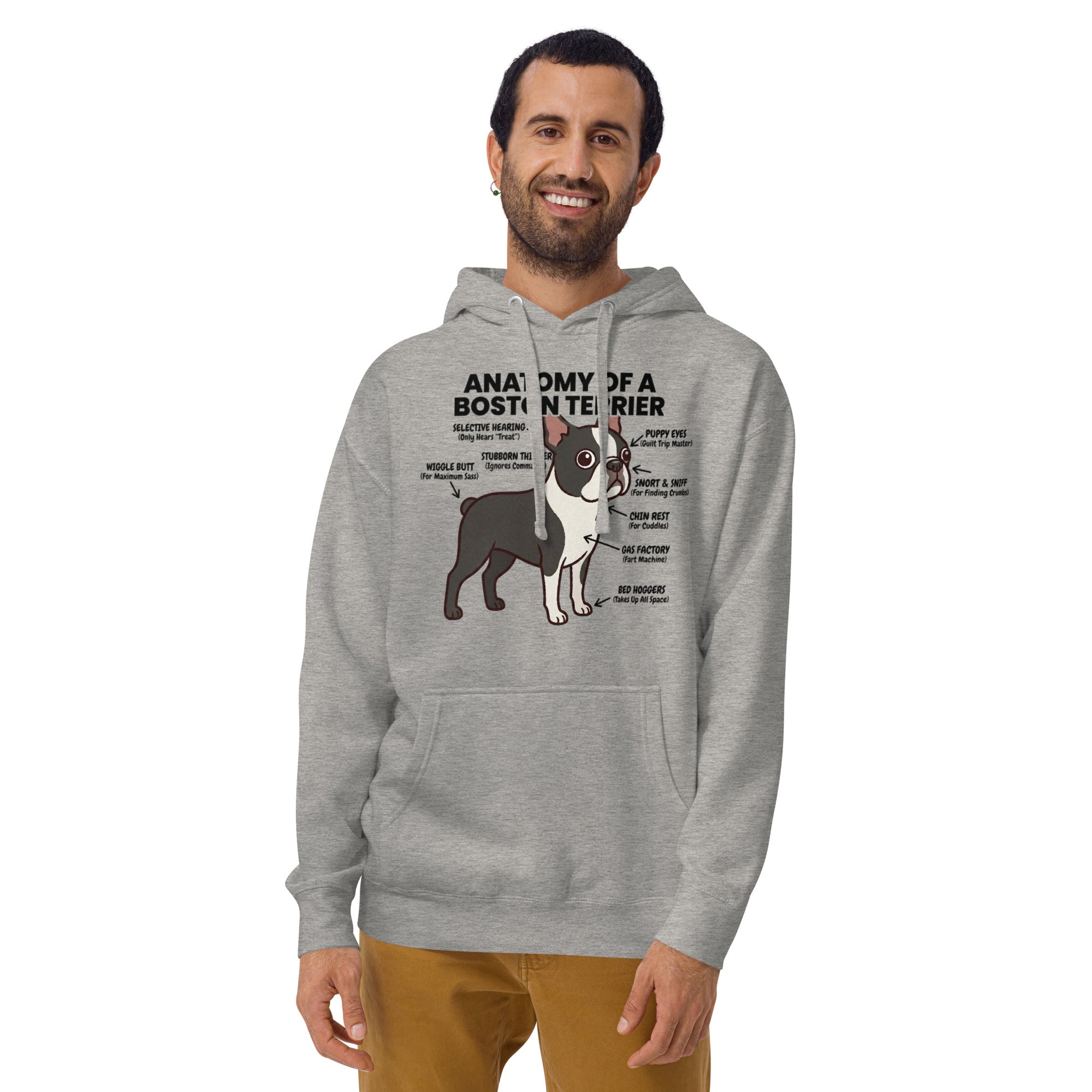 Boston Terrier Anatomy Illustrated Unisex Hoodie .
