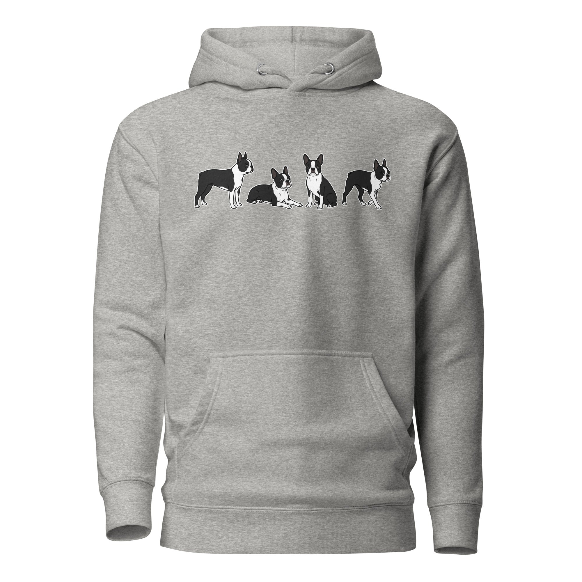 4 Boston Terrier Poses Unisex Hoodie . Carbon Grey
