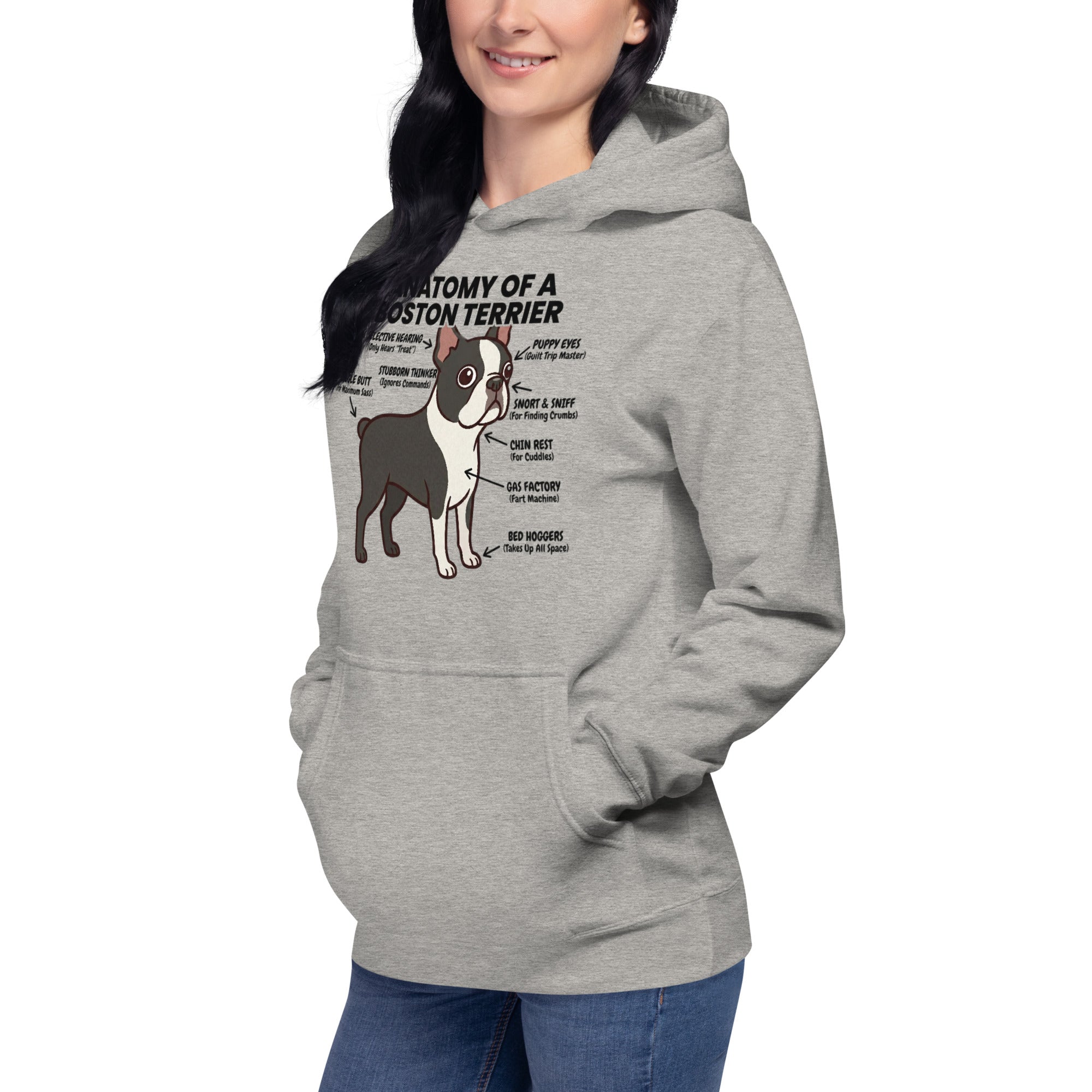 Boston Terrier Anatomy Illustrated Unisex Hoodie .