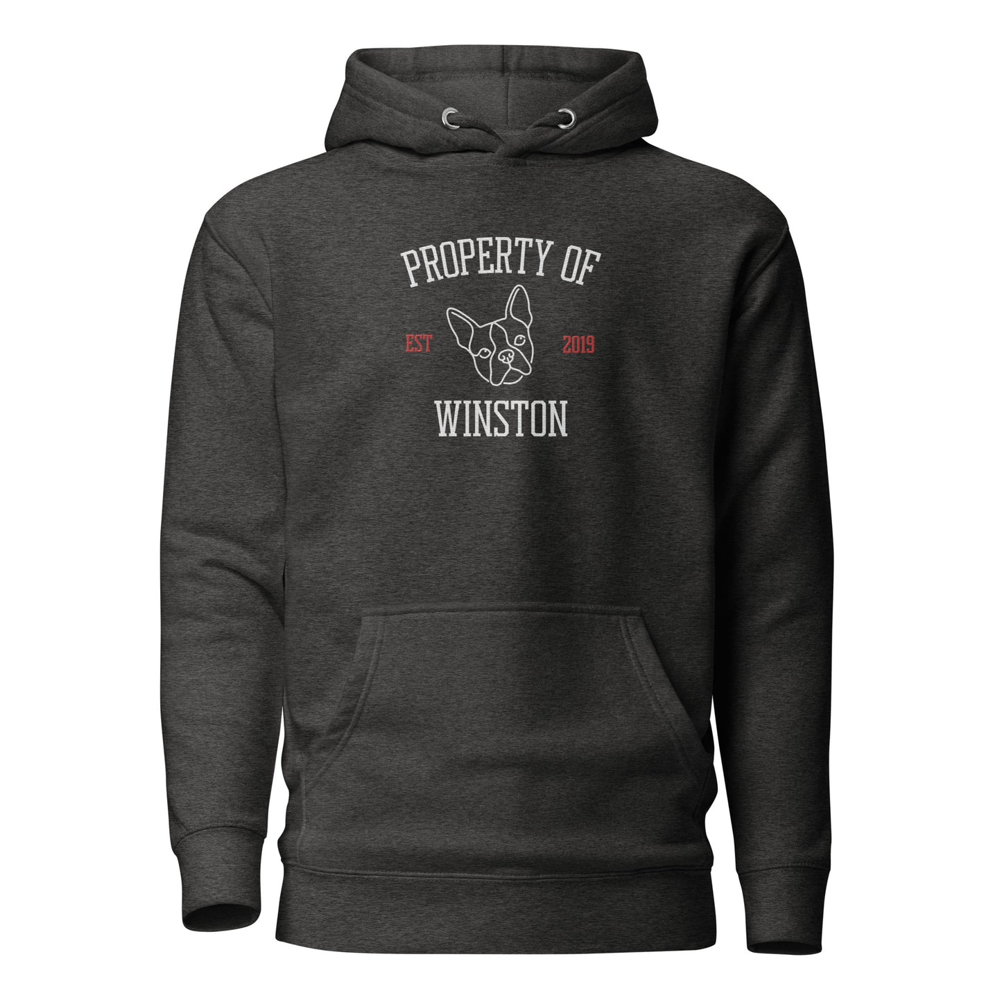 Property Of My Dog Custom Embroidered Unisex Hoodie . Charcoal Heather