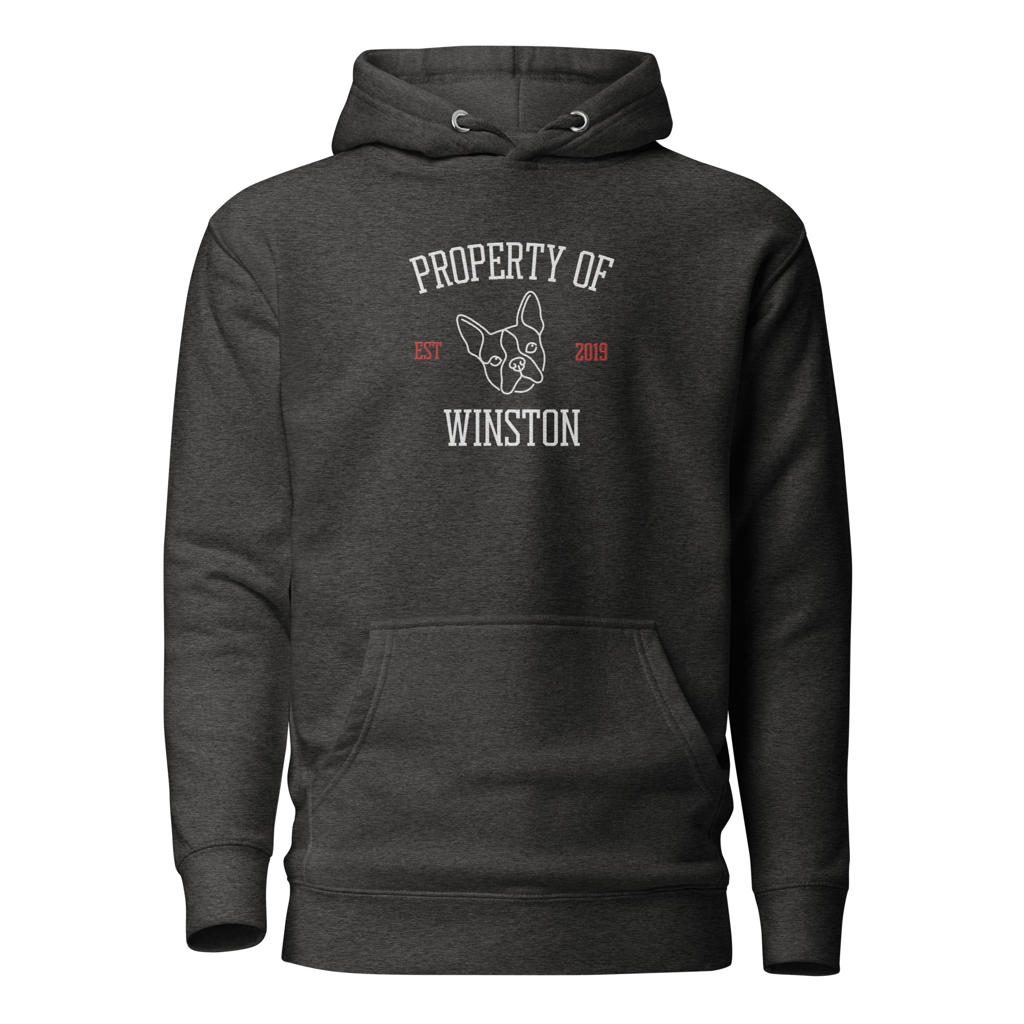 Property Of My Dog Custom Embroidered Unisex Hoodie . Charcoal Heather