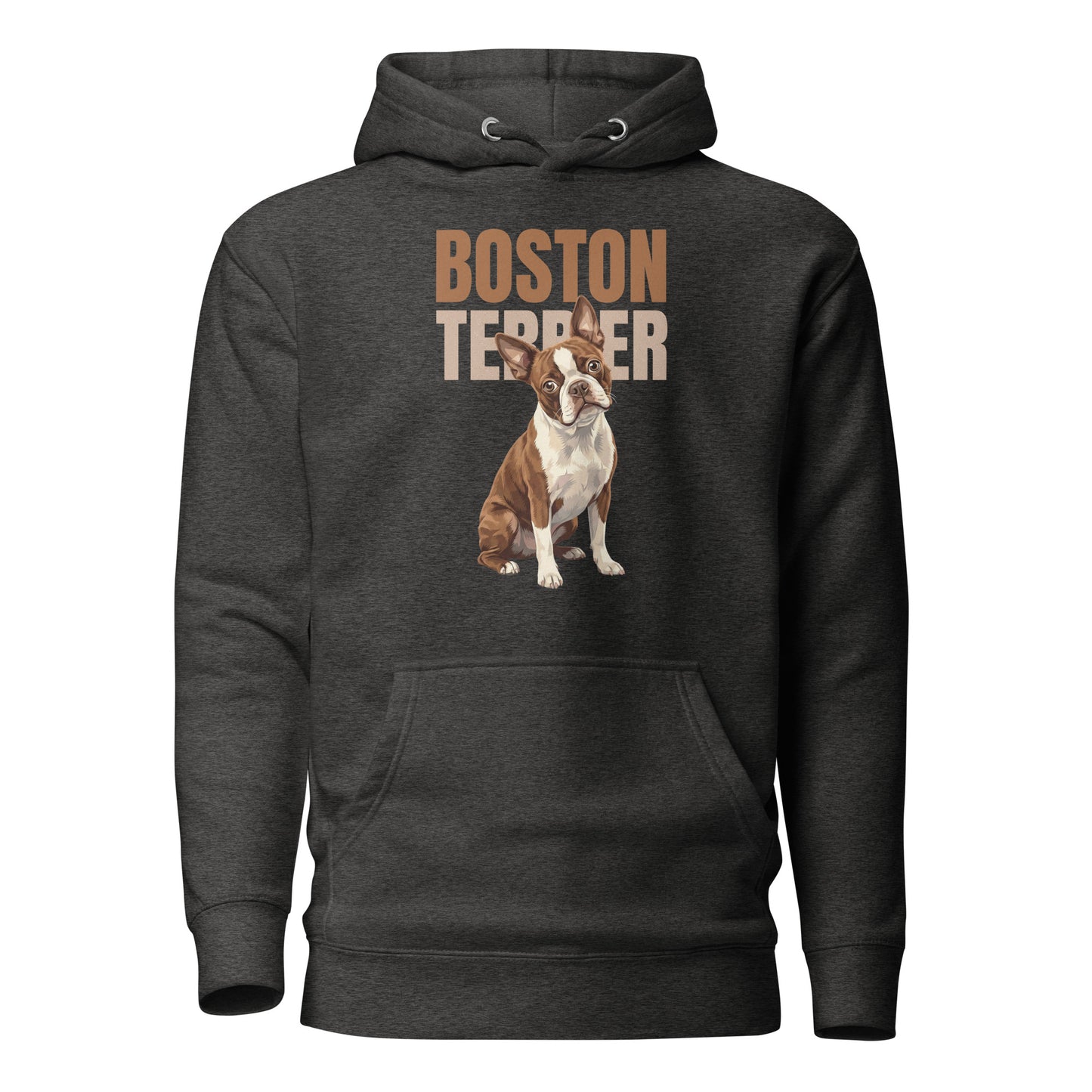 Brown Boston Terrier Dog Unisex Hoodie . Charcoal Heather