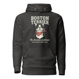 Boston Terrier “The American Gentleman” Chin Rest & Snuggle Expert Unisex Hoodie . Charcoal Heather