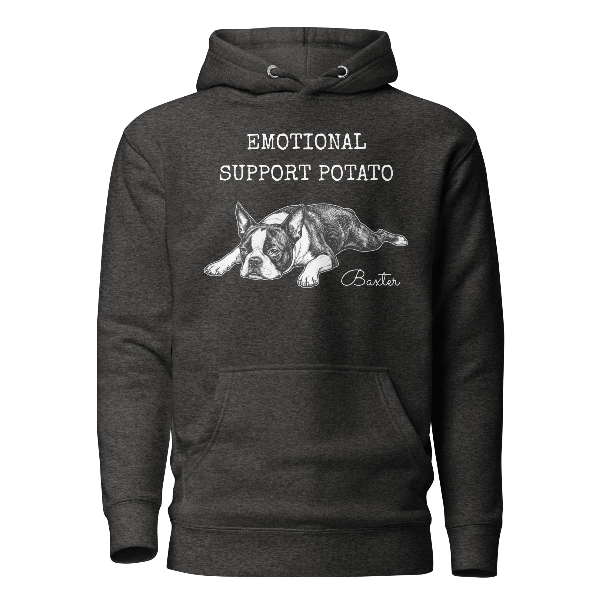 Emotional Support Potato Boston Terrier Dog Unisex Hoodie . Charcoal Heather