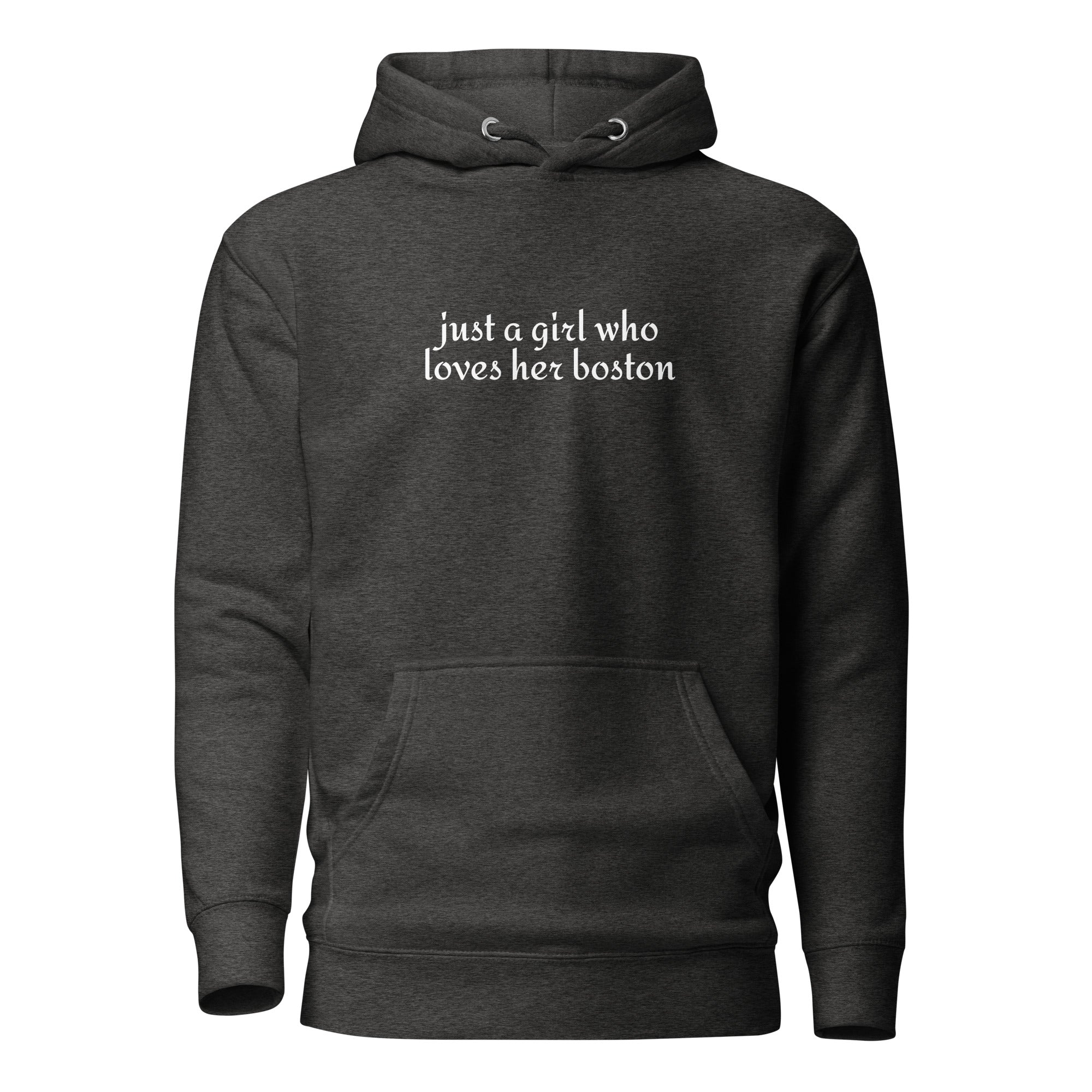 Just A Girl Who Loves Her Boston Unisex Hoodie . Charcoal Heather