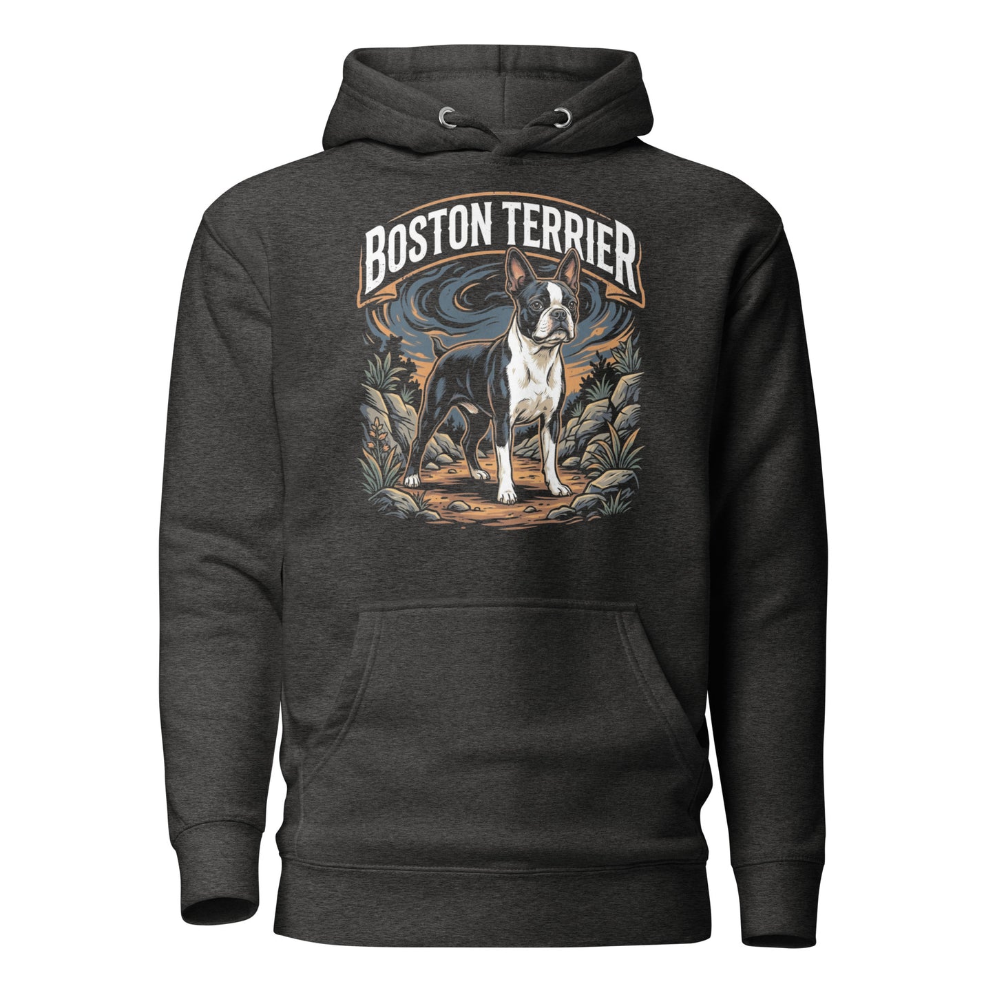 Boston Terrier Wilderness Guardian Unisex Hoodie . Charcoal Heather