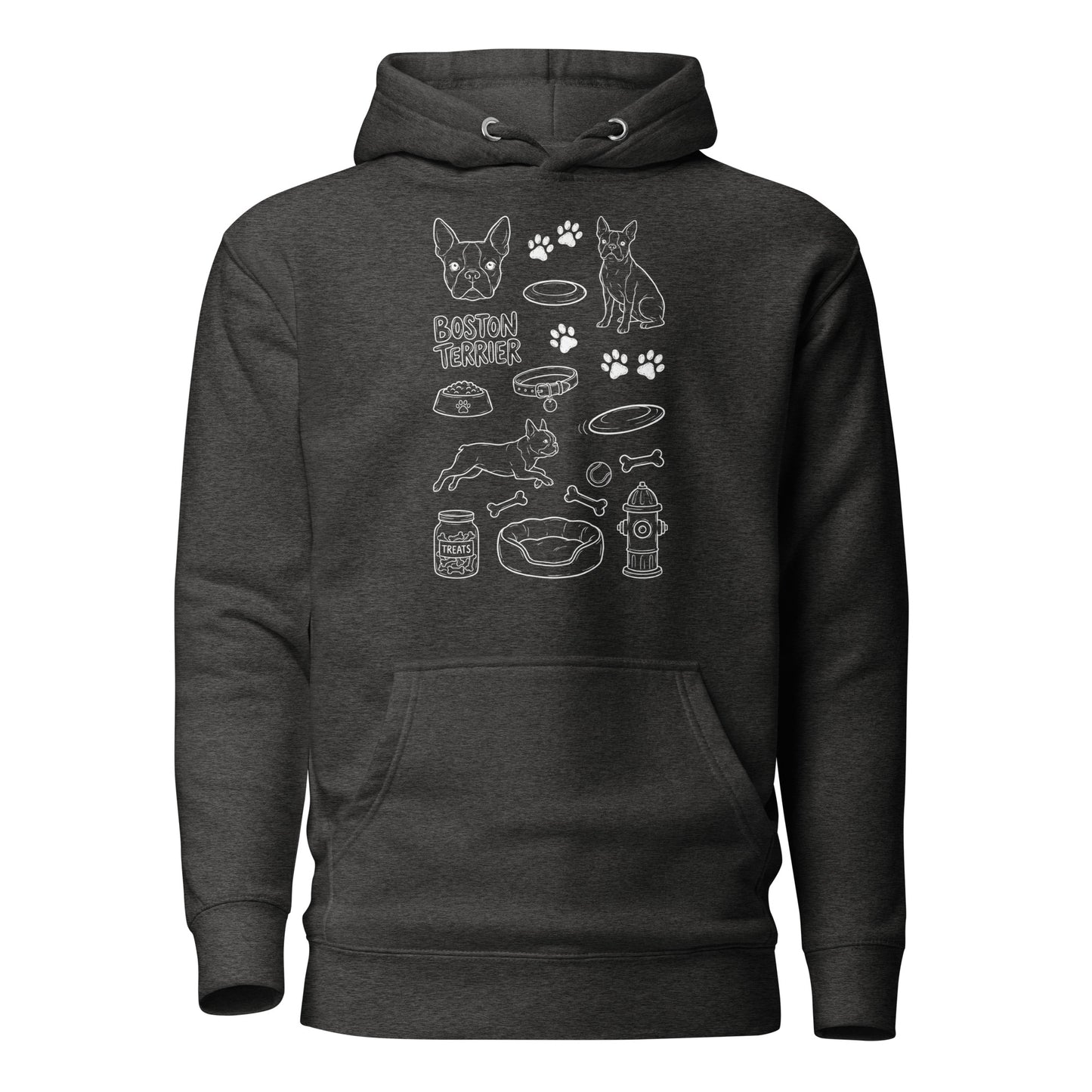 Boston Terrier Doodle Dog Lover Unisex Hoodie . Charcoal Heather