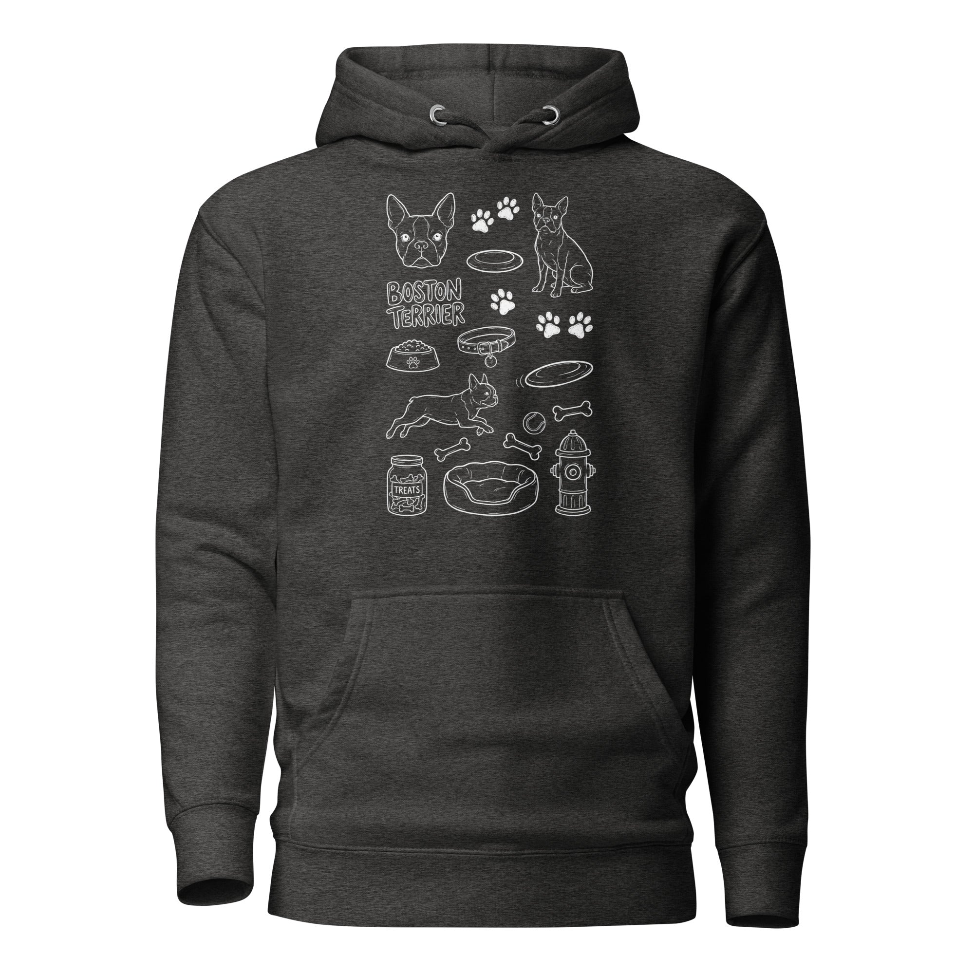 Boston Terrier Doodle Dog Lover Unisex Hoodie . Charcoal Heather