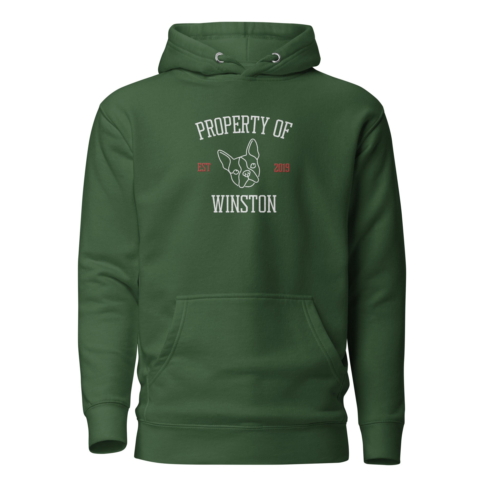 Property Of My Dog Custom Embroidered Unisex Hoodie . Forest Green