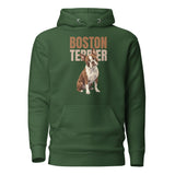Brown Boston Terrier Dog Unisex Hoodie . Forest Green