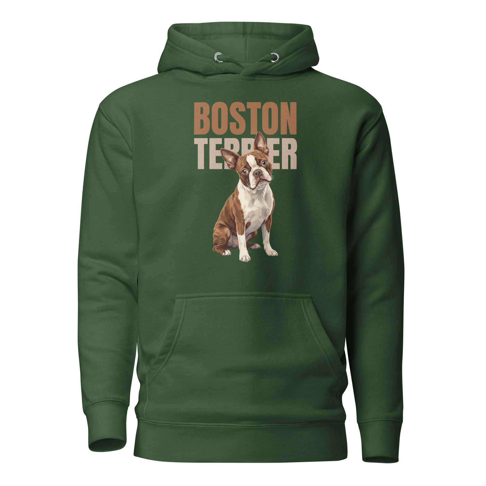 Brown Boston Terrier Dog Unisex Hoodie . Forest Green