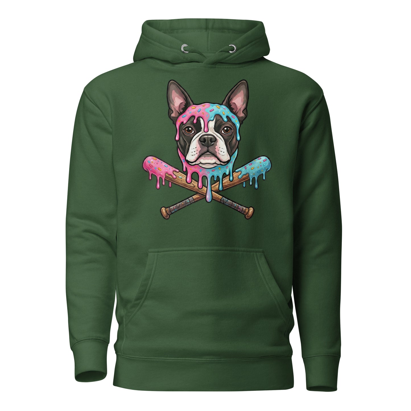 Baseball Drip Boston Terrier Dog Unisex Hoodie . Forest Green