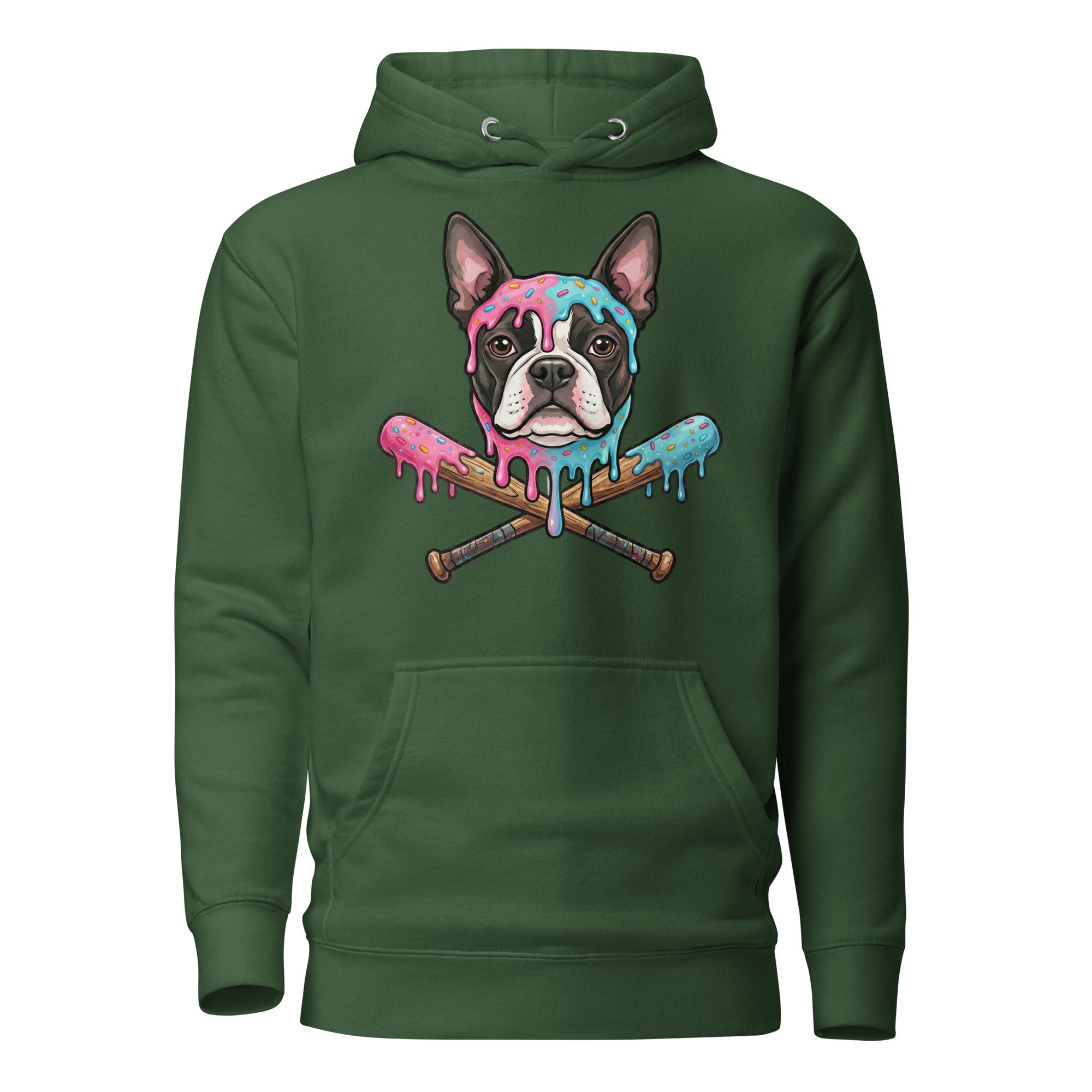 Baseball Drip Boston Terrier Dog Unisex Hoodie . Forest Green