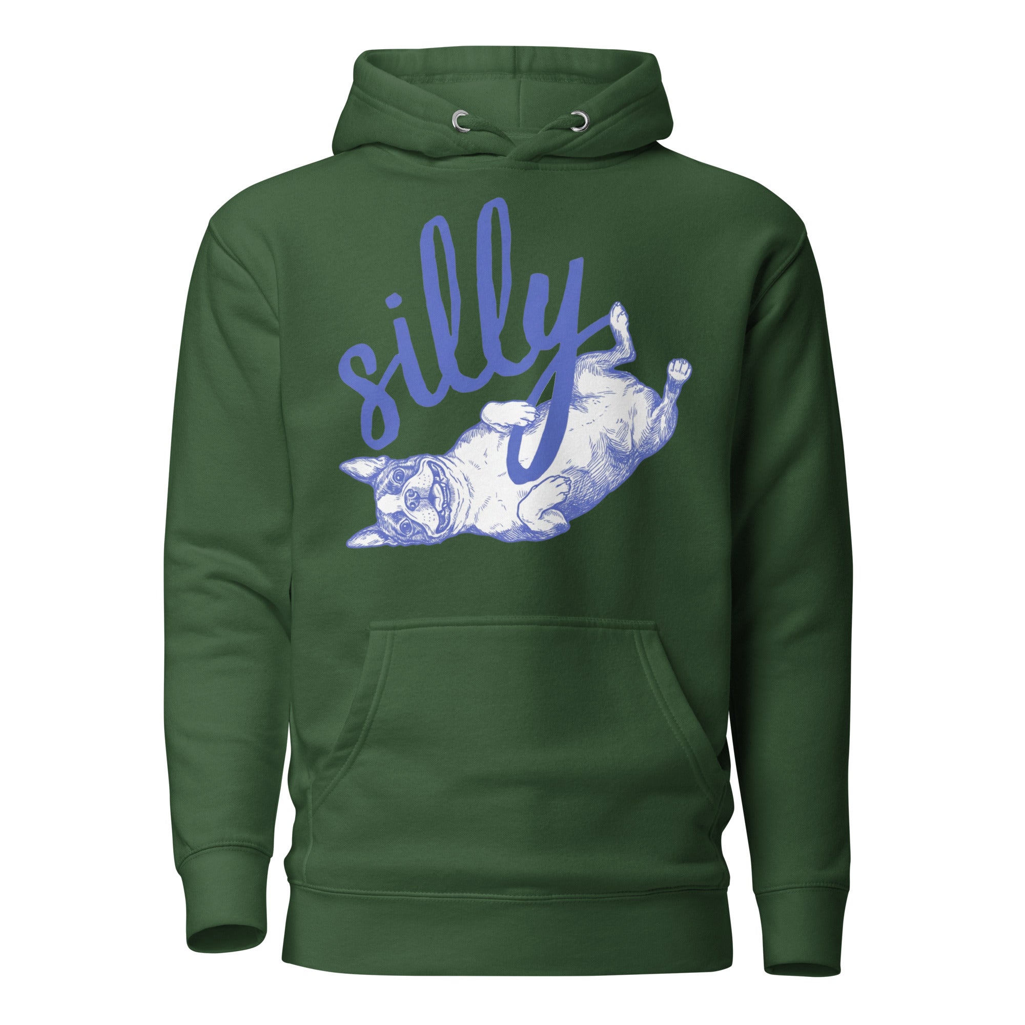 Silly Boston Terrier Dog Upside Down Unisex Hoodie . Forest Green