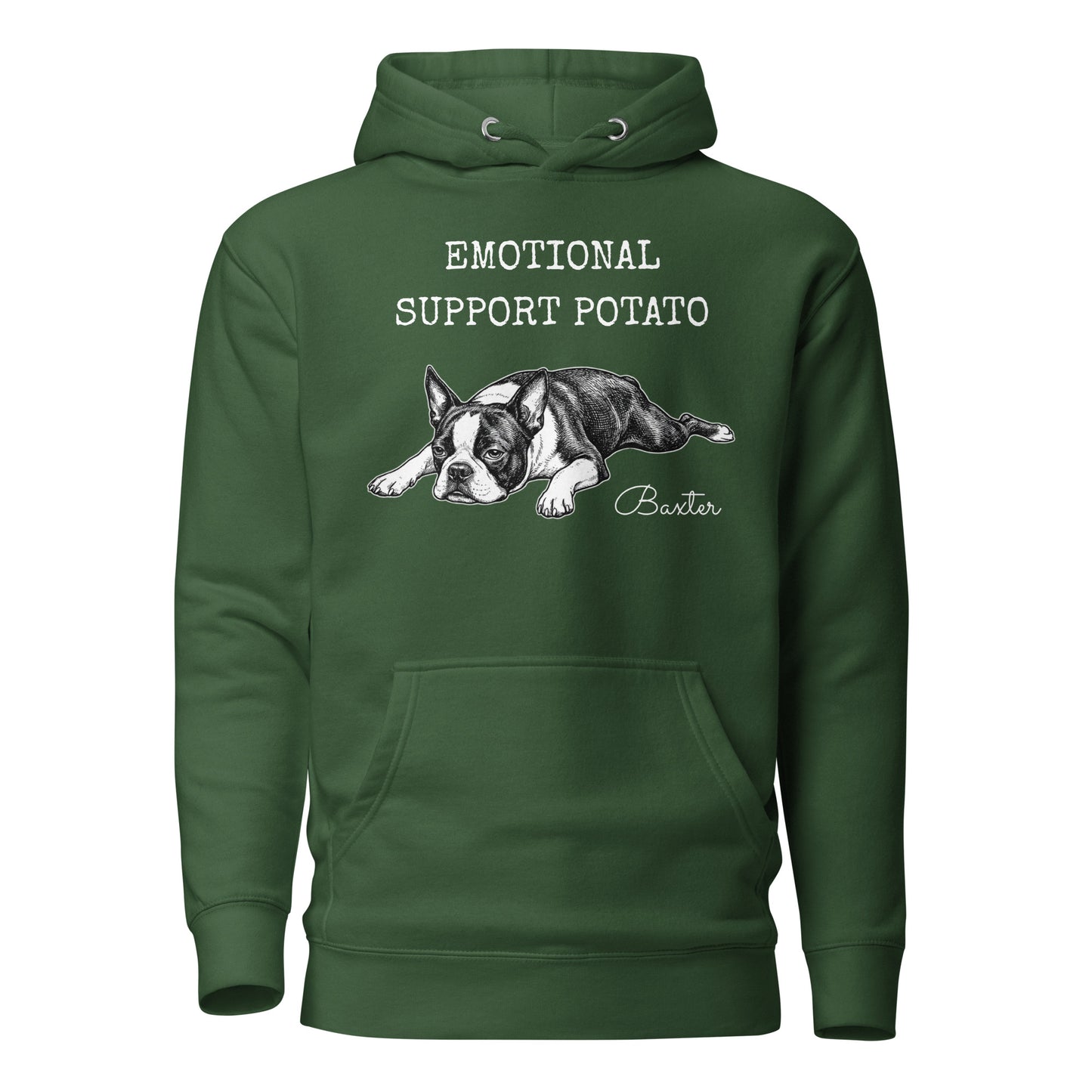 Emotional Support Potato Boston Terrier Dog Unisex Hoodie . Forest Green