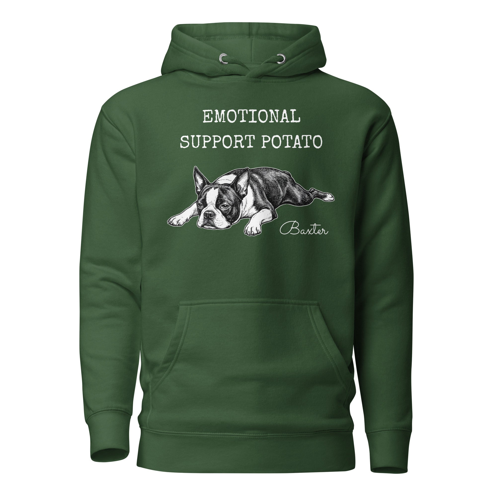 Emotional Support Potato Boston Terrier Dog Unisex Hoodie . Forest Green
