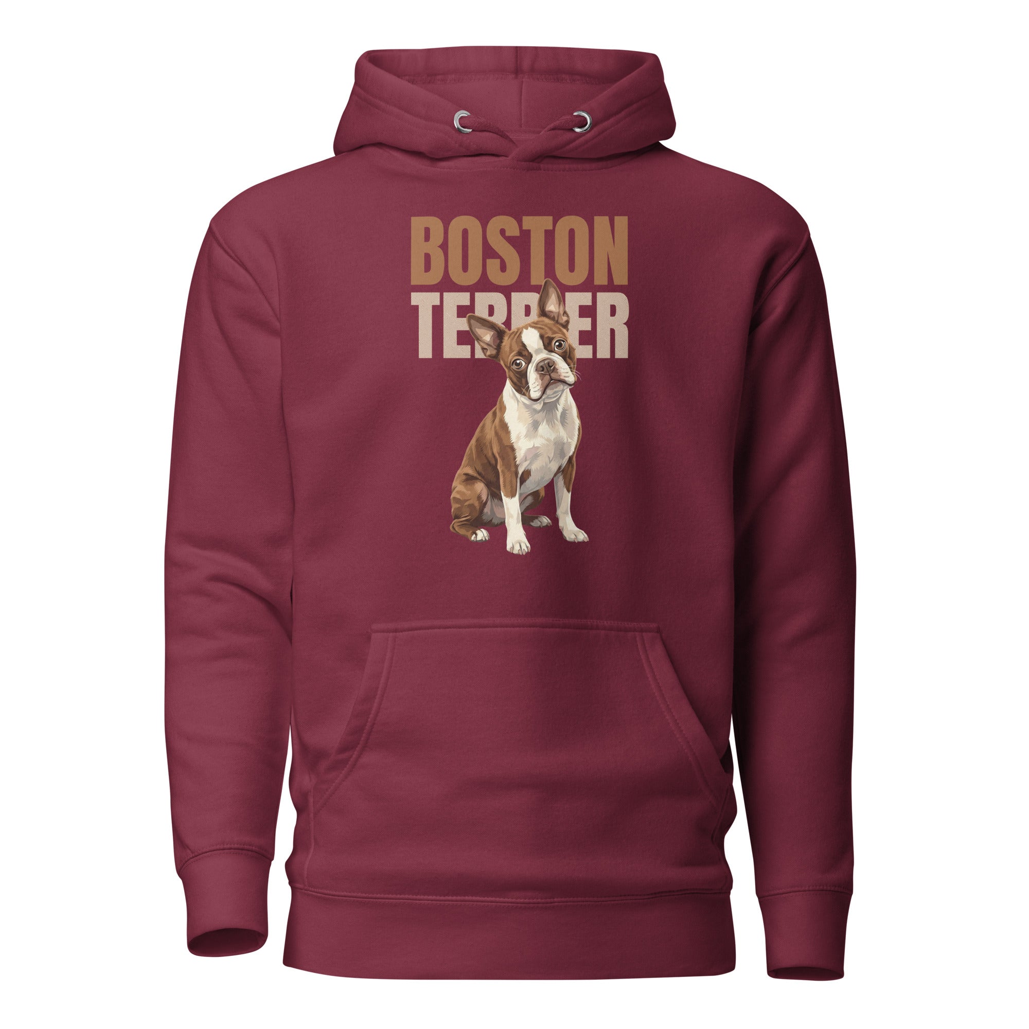 Brown Boston Terrier Dog Unisex Hoodie . Maroon