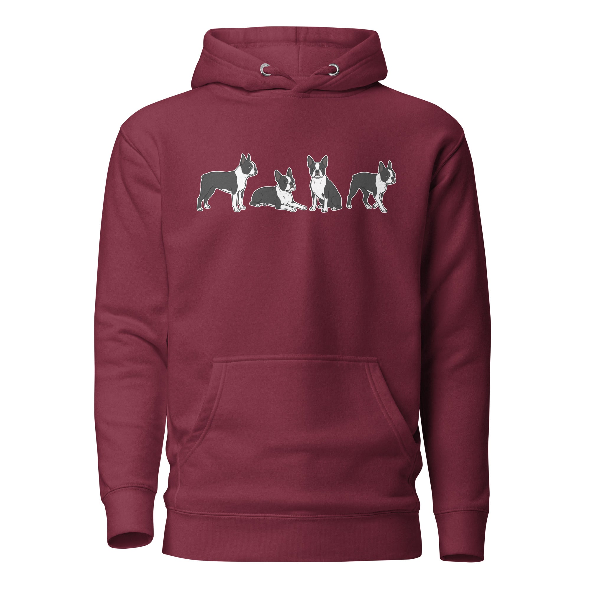 4 Boston Terrier Poses Unisex Hoodie . Maroon