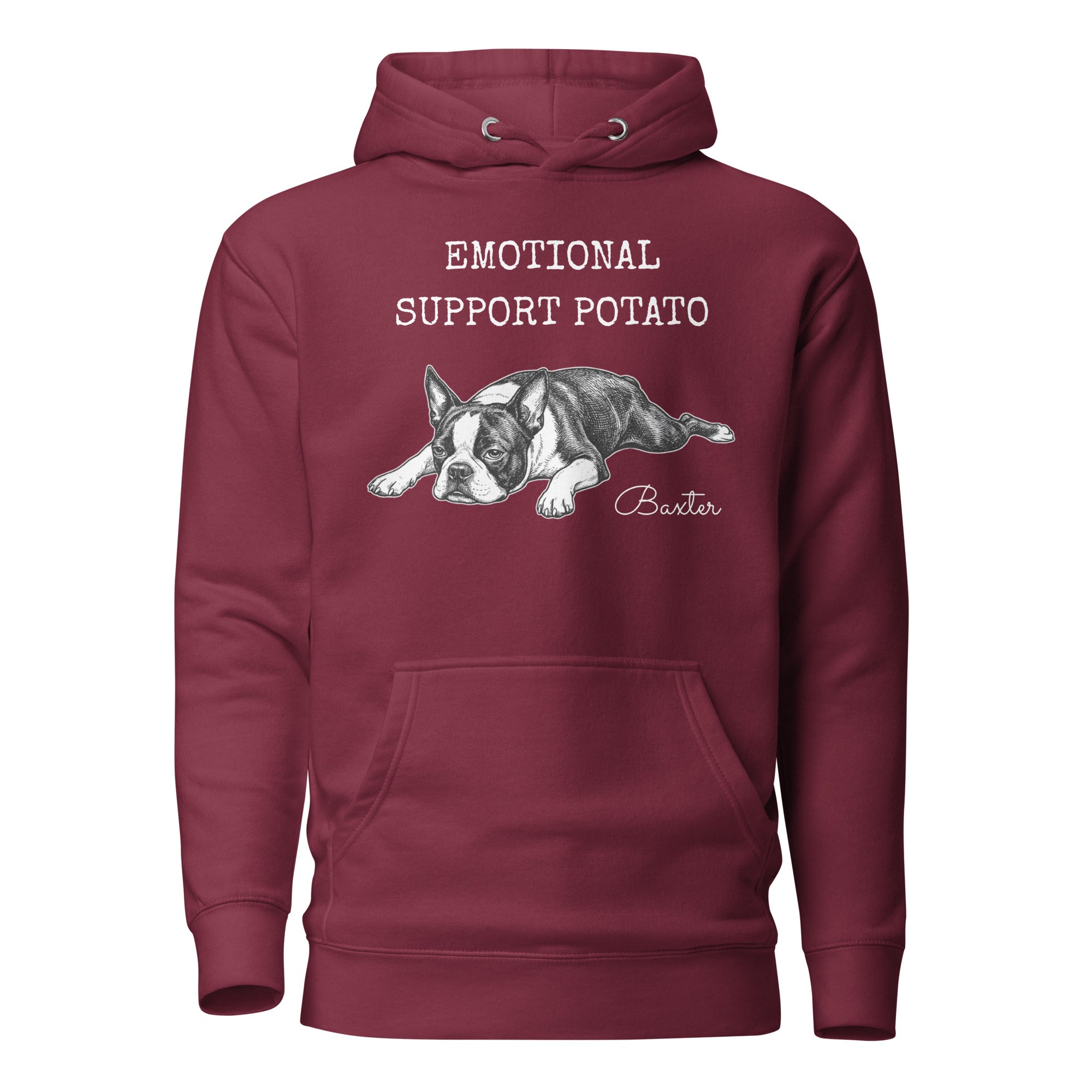 Emotional Support Potato Boston Terrier Dog Unisex Hoodie . Maroon